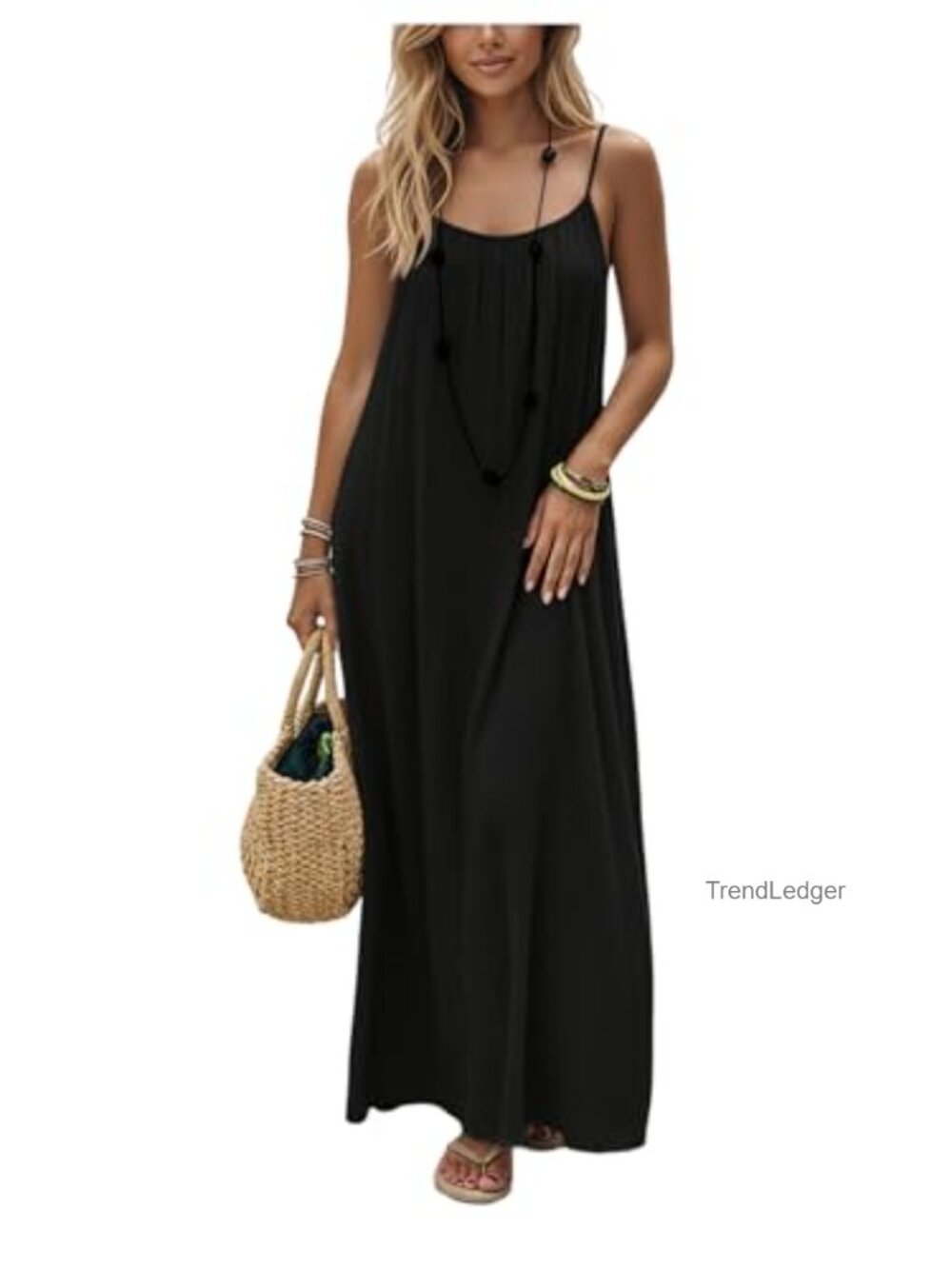 Women's Backless Maxi Dress Spaghetti Strap Flowy Beach Sundress